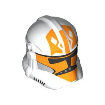 Part 2019pb06 - Minifigure, Headgear Helmet SW Clone Trooper (Phase 2) with Holes with Black Visor and Orange 332nd Company Pattern