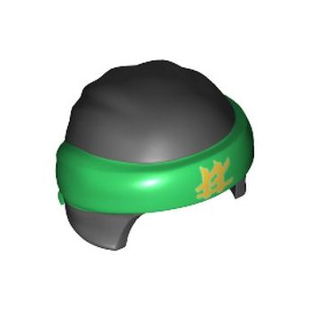 Part 24496pb01 - Minifigure, Headgear Ninjago Wrap Type 3 with Molded Green Bandana and Knot and Printed Gold Ninjago Logogram 'LL' Pattern