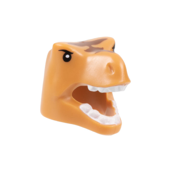 Onderdeel 2523pb01 - Minifiguur, hoofddeksel, kostuum Tyrannosaurus rex / draak met zwarte ogen, roodbruine strepen en wit tandenpatroon