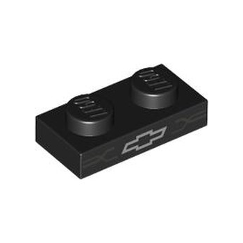 Part 3023pb10 - Plate 1 x 2 with Silver Chevrolet Logo and Dark Silver Grille Lines Pattern