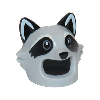 Part 45757pb02 - Minifigure, Headgear Head Cover, Costume Raccoon with Black Ears, Nose and Eyepatches Pattern