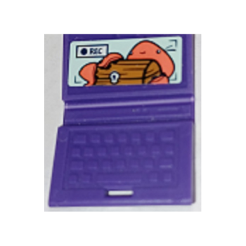 Teil 62698pb20 – Minifigur, Utensil-Computer-Laptop mit „REC“, Korallenkrake und Schatztruhe auf hellem Aqua-Bildschirmmuster (Aufkleber) – Set 41381