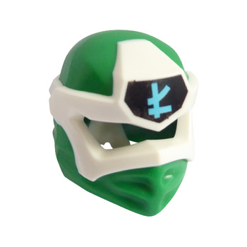 Part 65072pb02 - Minifigure, Headgear Ninjago Wrap Type 6 with Molded White Mask and Printed Medium Azure Ninjago Logogram Letter L on Black Background Pattern