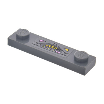 Part 92593pb031 - Plate, Modified 1 x 4 with 2 Studs without Groove with Control Panel with Bright Pink and Yellow Lights Pattern (Sticker) - Set 7930