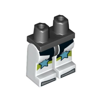 Teil 970c01pb61 – Hüften und weiße Beine mit schwarzem, schmalem Trikot, mittelgroßen azurblauen Stern-Knieschützern mit limettengrünen Riemen und silbernem Zehenmuster