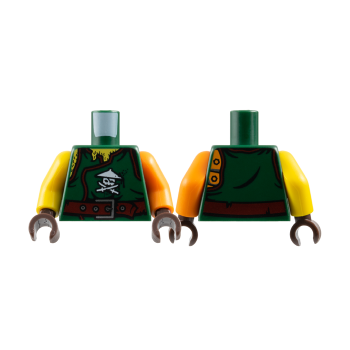 Part 973pb2305c01 - Torso Ninjago Robe with Ninja Skull with Crossed Swords, Chest Hair and Dark Red Belt Pattern / Orange Arm Left / Yellow Arm Right / Dark Brown Hands