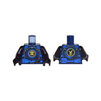 Teil 973pb2613c01 – Torso-Ninjago-Rüstung mit blauen Riemen und Mehrzweckgürtel mit Lightning Power-Emblem-Muster / Schwarze Arme / Schwarze Hände