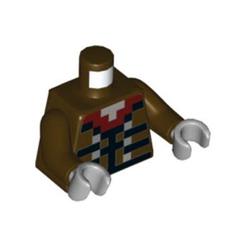 Part 973pb3882c01 - Torso Pixelated Dark Red Collar, Black Stripes and Silver Buttons Pattern / Dark Brown Arms / Light Bluish Gray Hands