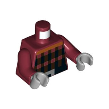 Part 973pb3883c01 - Torso Pixelated, Dark Orange Stripe, Dark Brown and Black Stripes, Belt with Silver Buckle Pattern / Dark Red Arms / Light Bluish Gray Hands