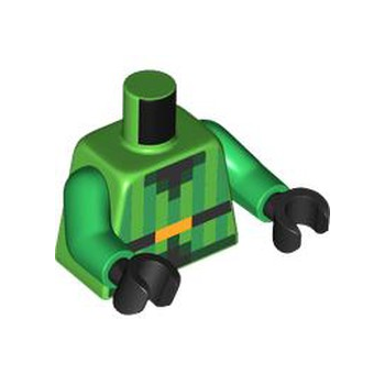 Part 973pb5946c01 - Torso Pixelated Vest with Green Vertical Stripes and Dark Green Trim over Black Shirt, Belt with Gold Buckle Pattern / Green Arms / Black Hands