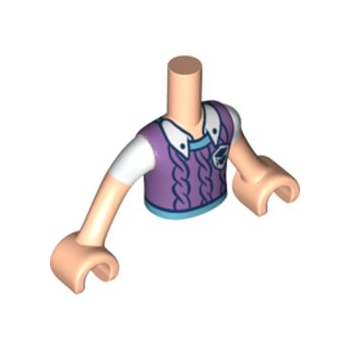 Onderdeel FTBpb057c01 - Torso Mini Doll Boy Medium Lavender Vest met Medium Azure Trim over Wit Shirt Patroon, Licht Nougat Armen met Handen met Witte Korte Mouwen