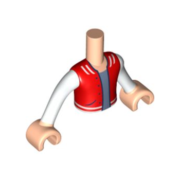 Onderdeel FTBpb062c01 - Torso Mini Doll Boy Rood Vest met Zakken, Zandblauw Onderhemdpatroon, Licht Nougat Armen met Handen en Witte Lange Mouwen