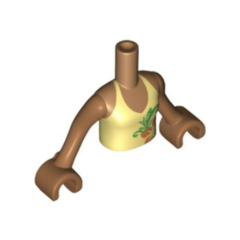 Onderdeel FTGpb019c01 - Torso Mini Doll Girl Fel Lichtgeel Haltertopje met Oranje Bloemenpatroon, Medium Nougat Armen met Handen