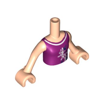 Onderdeel FTGpb022c01 - Torso Minipop Meisjes Magenta Top met Vlinders en Bladeren Patroon, Licht Nougat Armen met Handen