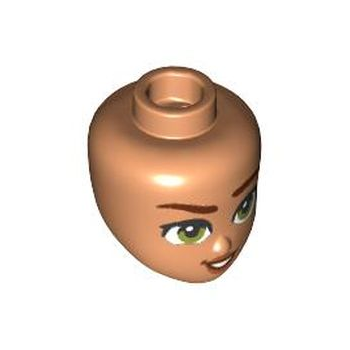 Onderdeel 101225 - Minipop, hoofdvrienden met roodbruine opgetrokken wenkbrauwen, olijfgroene ogen, donkeroranje lippen en scheve open mond met een glimlach met tandpatroon
