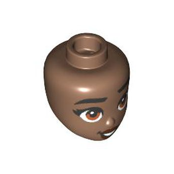 Onderdeel 101262 - Minipop, hoofdvrienden met zwarte wenkbrauwen en wimpers, donkeroranje ogen, roodbruine lippen en open mondlach met tandpatroon