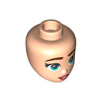 Onderdeel 107738 - Minipop, hoofdvrienden met donkeroranje wenkbrauwen, donkerturkooizen ogen en open mondlach met koraalrood lippenpatroon