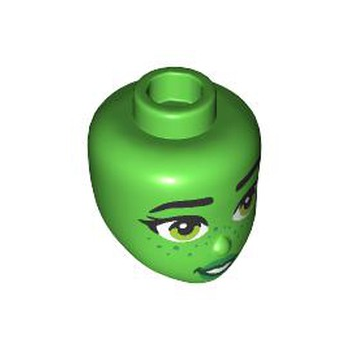 Onderdeel 109876 - Minipop, hoofdvrienden met zwarte wenkbrauwen en wimpers, limoengroene ogen, groene lippen en sproeten, open mondlach met wit tandenpatroon