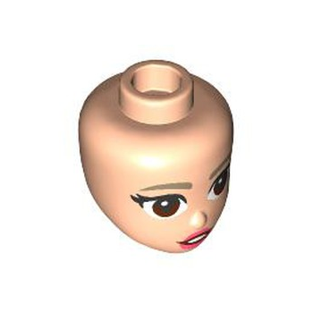 Onderdeel 109880 - Minipop, hoofdvrienden met donkerbruine wenkbrauwen, zwarte wimpers, roodbruine ogen, koraalrode lippen, open mond en wit tandenpatroon