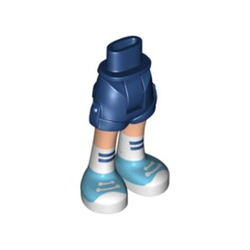 Onderdeel 11202c00pb13 - Minipop heupen en shorts met licht nougat benen, witte sokken met donkerblauwe strepen en middelgrote azuurblauwe schoenen met witte zolen en veterpatroon - Dikke scharnier