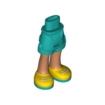 Onderdeel 11202c00pb19 - Minipop heupen en shorts met nougatbenen en gele schoenen met donkerturkooizen zolen en wit veterpatroon - Dikke scharnier