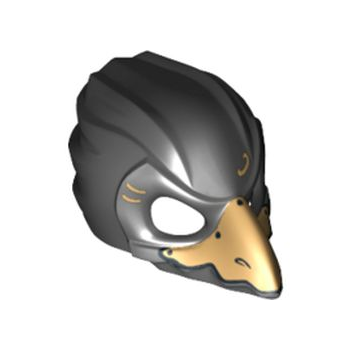 Onderdeel 12550pb01 - Minifiguur, hoofddekselmasker Vogel (Raaf) met gouden snavel en gouden markeringenpatroon
