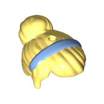 Onderdeel 15673pb01 - Minipop, vrouwelijk haar met knotje aan de bovenkant en middelblauw haarbandpatroon, gat aan de bovenkant