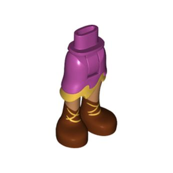Onderdeel 20380c00pb03 - Minipop heupen en asymmetrische gelaagde rok kort, gouden ruches, medium nougat benen en roodbruine laarzen met gouden veterpatroon - Dikke scharnier