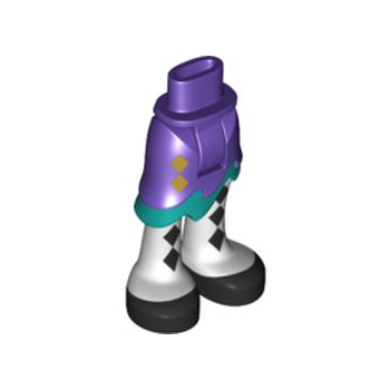 Onderdeel 20380c00pb07 - Minipop heupen en asymmetrische gelaagde rok kort, donker turquoise volant, witte legging met zwarte ruiten en schoenenpatroon - Dikke scharnier
