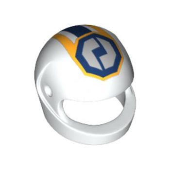 Part 2446pb42 - Minifigure, Headgear Helmet Motorcycle (Standard) with Gear Racing Team Logo in Octagon and Dark Blue Stripe Pattern