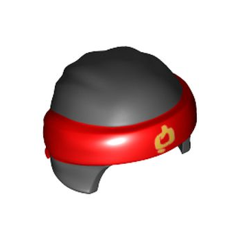 Part 24496pb03 - Minifigure, Headgear Ninjago Wrap Type 3 with Molded Red Bandana and Knot and Printed Gold Ninjago Logogram Letter H Pattern