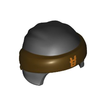 Part 24496pb09 - Minifigure, Headgear Ninjago Wrap Type 3 with Molded Dark Brown Bandana and Knot and Printed Orange Ninjago Logogram Letter E Pattern