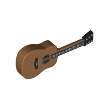 Onderdeel 25975pb01 - Minifiguur, muziekinstrument, akoestische gitaar met zwarte hals en zilveren snaren en stemknoppenpatroon