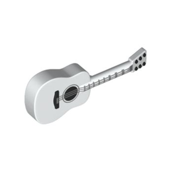 Onderdeel 25975pb02 - Minifiguur, muziekinstrument, akoestische gitaar met zilveren snaren en zwart stemknoppenpatroon