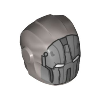 Part 28631pb21 - Minifigure, Headgear Helmet Armor Plates and Ear Protectors with Silver Faceplate, White Eye Slits, Weathering Cracks Pattern