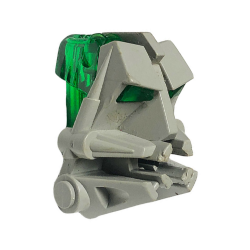Onderdeel 32553c01 - Bionicle-hoofdaansluitblok 3 x 4 x 1 2/3 met doorschijnend groen oog/hersensteel (32553 / 32554)