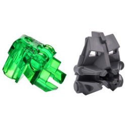 Onderdeel 32553c01 - Bionicle-hoofdaansluitblok 3 x 4 x 1 2/3 met doorschijnend groen oog/hersensteel (32553 / 32554)