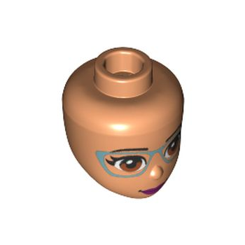 Onderdeel 37588 - Minipop, hoofdvrienden met middelgrote nougatogen, metallic lichtblauwe bril, magenta lippen en gesloten mondpatroon