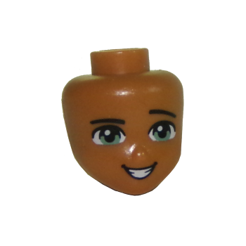 Onderdeel 38718 - Minipop, hoofdvrienden met lichtgroene ogen, opgetrokken linkerwenkbrauw en open mondlach met tandpatroon