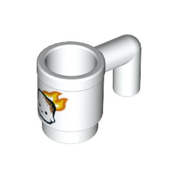Onderdeel 3899pb008 - Minifiguur, bestekbeker met geroosterde marshmallow met gezicht en oranje en geel vlammenpatroon