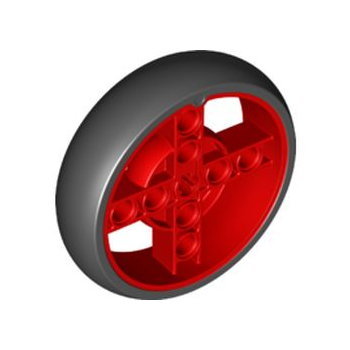 Onderdeel 39367pb02 - Wiel 56 x 14 Technic met asgat en 8 pengaten met gegoten zwart hard rubberen bandenpatroon