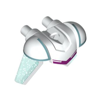 Onderdeel 40936pb01 - Minipop, pantserborstplaat met schoudervullingen, 2 staven op de rug met magenta strepen en gegoten glitterpatroon met doorschijnend lichtblauw vleugels