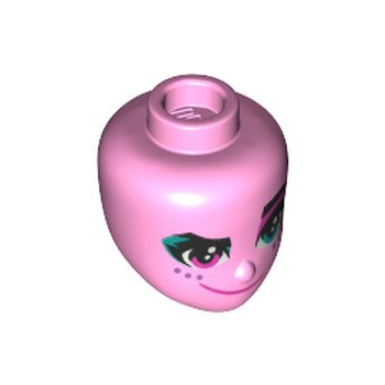 Onderdeel 44348 - Minipop, hoofdvrienden met linkeroog turquoise, rechteroog roze, opgetrokken linkerwenkbrauw, sproeten en scheve glimlachpatroon (Sweet Mayhem)