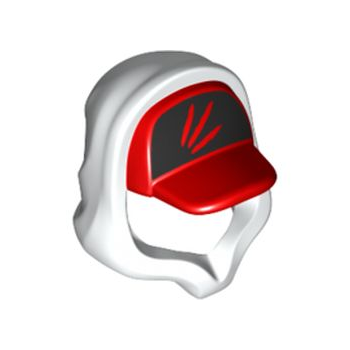 Part 52684pb01 - Minifigure, Headgear Hood Hoodie with Molded Red Cap and Printed Black Panel with 3 Streaks Pattern