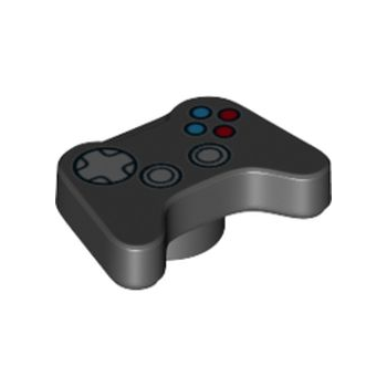 Onderdeel 53118pb01 - Minifiguur, Utensil Videogamecontroller met zilveren richtingspad en duimsticks, blauw en rood knoppenpatroon
