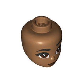 Onderdeel 66752 - Minipop, hoofdvrienden met zwarte wenkbrauwen, roodbruine ogen en lippen, gesloten mondlachpatroon (Moana)