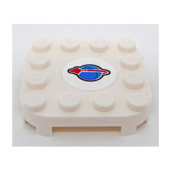 Part 66792pb011 - Plate, Modified 4 x 4 with Rounded Corners and 4 Feet with Blue and Red Classic Space Logo Pattern (Sticker) - Set 60350