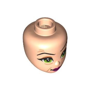 Onderdeel 68194 - Minipop, hoofdvrienden met zwarte wenkbrauwen, limoengroene ogen, magenta lippen, medium nougat rimpelpatroon