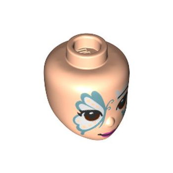 Onderdeel 77500 - Minipop, hoofdvrienden met zwarte wenkbrauwen, metallic lichtblauwe en witte vlindergezichtsverf, roodbruine ogen, donkerroze lippenpatroon