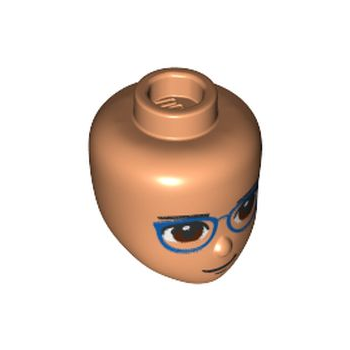 Onderdeel 80064 - Minipop, hoofdvrienden met zwarte wenkbrauwen, roodbruine ogen, blauwe bril, gesloten mondpatroon